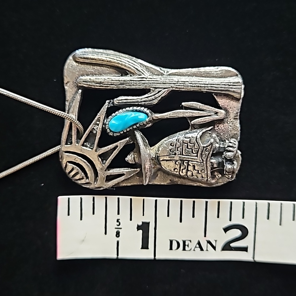 Southwestern silver necklace with turquoise colored stone - Picture 6 of 7